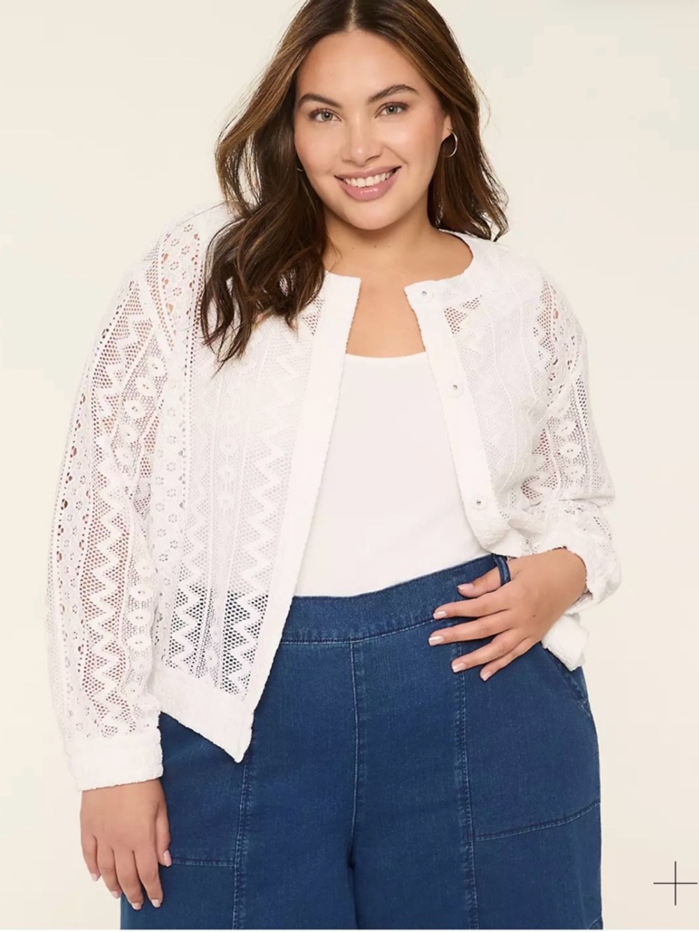 Lane Bryant White Eyelet Casual Jacket - Soft Sheer Cotton - Snap Button Front